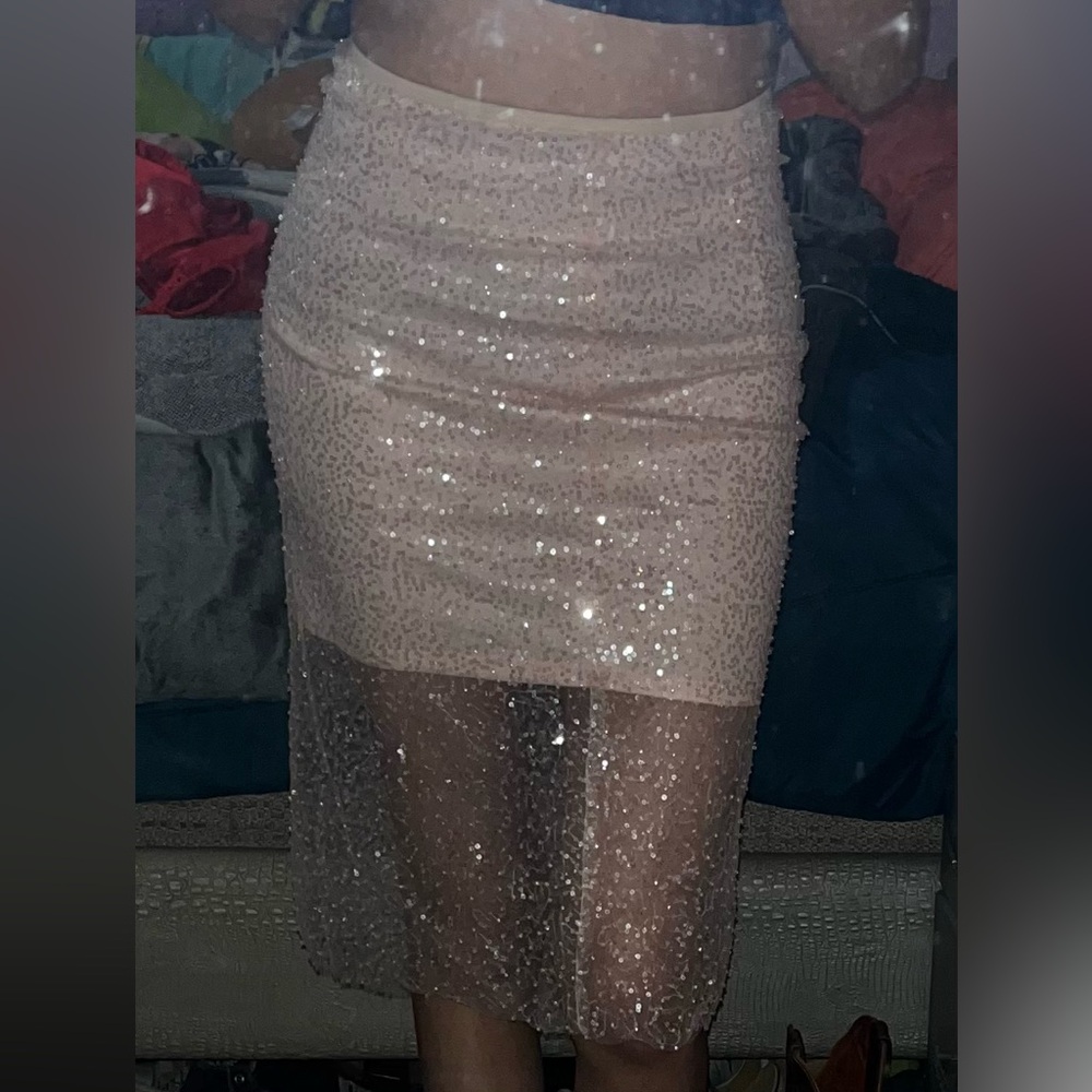 Vici Sparkling Pink Sequin Pencil Skirt